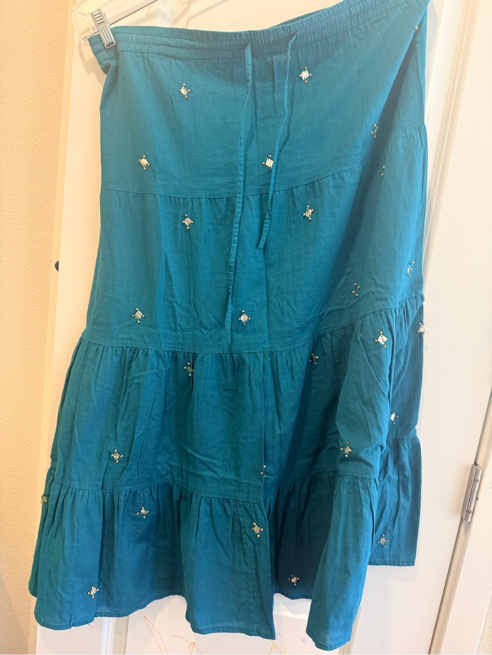 like an angel Teal Tiered Mirror-Embellished Maxi Skirt